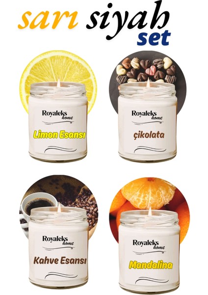4 Adet Doğal Özel Seri Kokulu Dekoratif Kavanoz Mum 4X210 cc - Sıcak Set - RYL