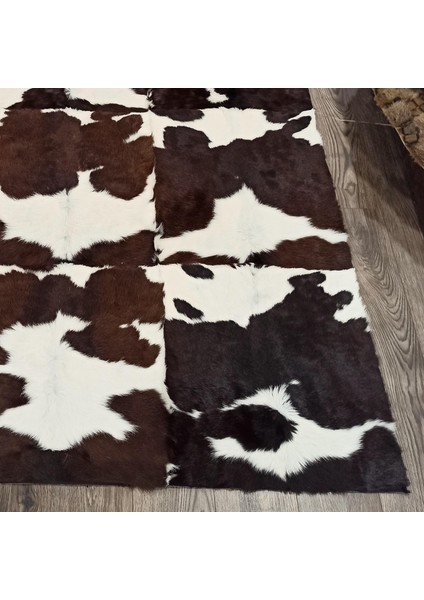 Doğal Dana Derisi Patchwork Halı – Kahverengi Beyaz Tonlarda El Yapımı Şık Halı fiyatları