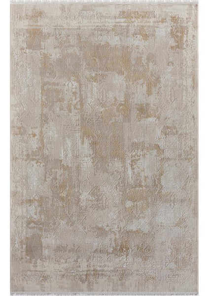 Merit MR003S Krem Halı Gold Detaylı Ince Yumuşak Akrilik Tozuaz Modern Salon Halısı Koridor Halısı