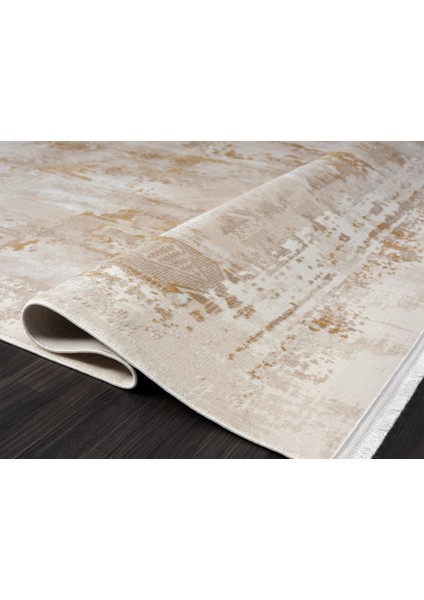 Merit MR003S Krem Halı Gold Detaylı Ince Yumuşak Akrilik Tozuaz Modern Salon Halısı Koridor Halısı fırsatları