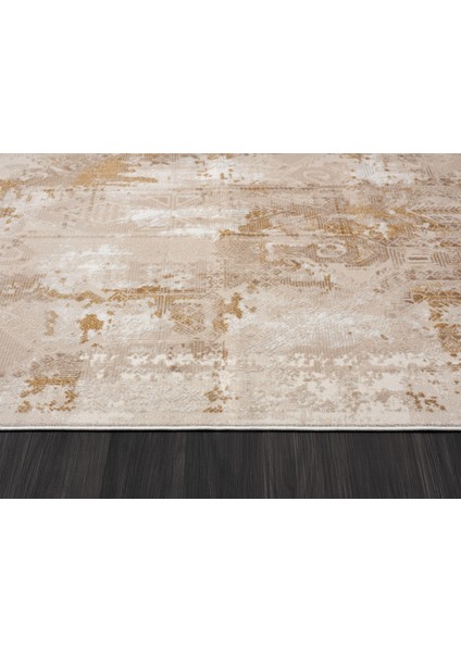 Merit MR003S Krem Halı Gold Detaylı Ince Yumuşak Akrilik Tozuaz Modern Salon Halısı Koridor Halısı indirimleri
