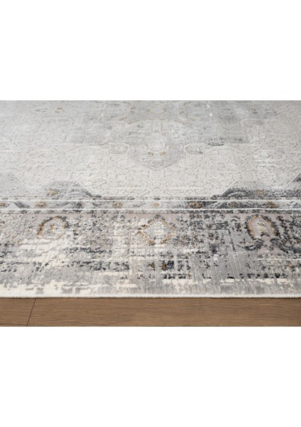 Vogue VG008Z Koyu Gri Çerçeveli Göbekli Klasik Desen Modern Renk 100 Tarak Salon Halısı Ipek Serisi modelleri