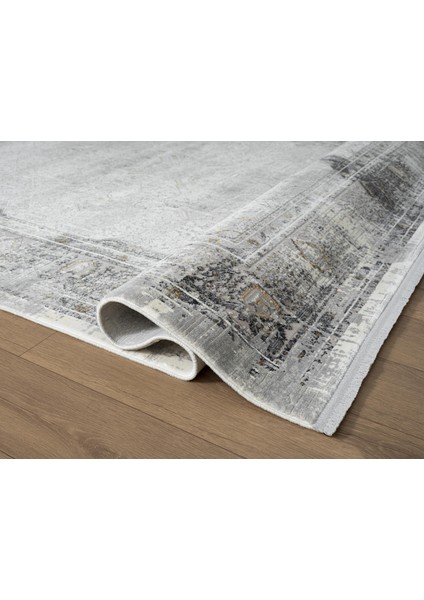 Vogue VG008Z Koyu Gri Çerçeveli Göbekli Klasik Desen Modern Renk 100 Tarak Salon Halısı Ipek Serisi fırsatları