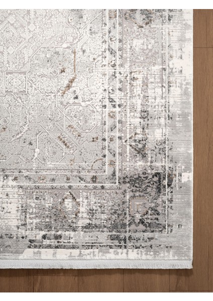 Vogue VG008Z Koyu Gri Çerçeveli Göbekli Klasik Desen Modern Renk 100 Tarak Salon Halısı Ipek Serisi indirimleri