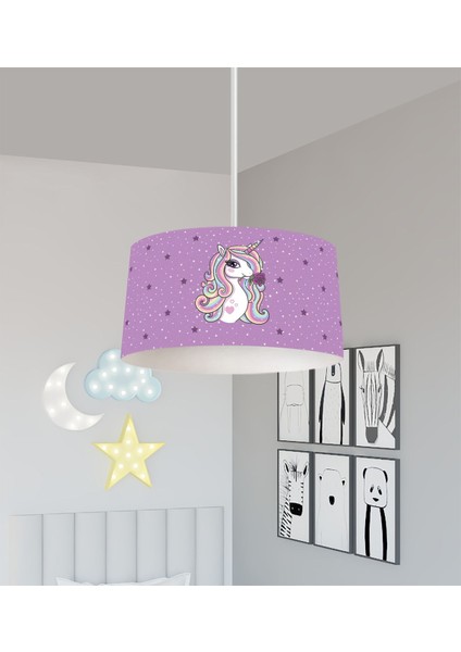 Mor Unicorn Desenli Renkli Bebek ve Çocuk Odası Avizesi