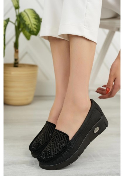 Kadın Geyala Siyah Parmak Arası (12 cm ) Platform Topuklu Terlik