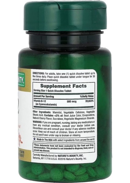 B-12 Natural Cherry 500 mcg 100 Quick Dissolve Tablets fiyatları