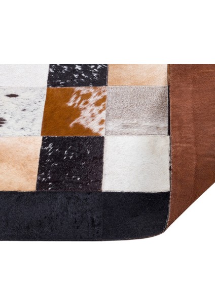 Kahverengi Tonları Dana Derisi Patchwork Halı – El Dokuma Hakiki Deri Lüks Koridor Halısı fırsatları