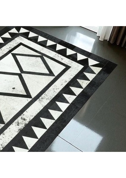 Siyah Beyaz El Yapımı Halı – Desenli Dana Derisi Modern Salon Halısı indirimleri