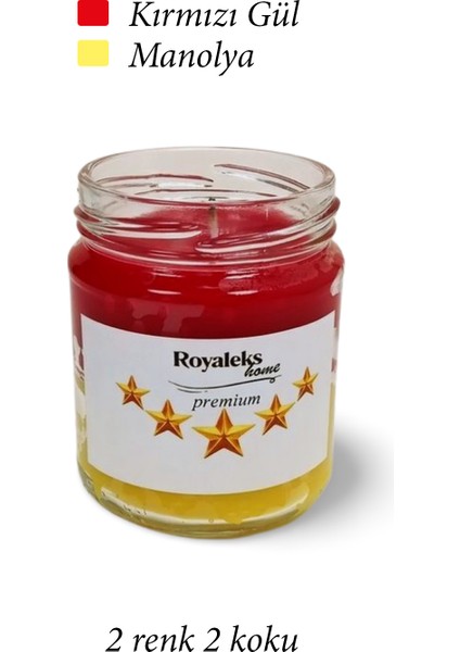 Premium Seri 2 Renk 2 Koku Sarı Kırmızı Beş Yıldız Kavanoz Mum 210 cc - Ryl