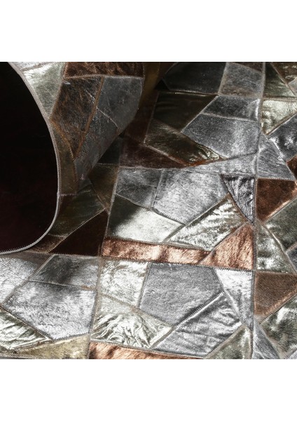Gümüş Gri Dana Derisi Patchwork Halı – El Dokuma Hakiki Deri Lüks Giriş Halısı fiyatları