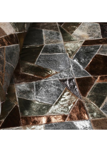 Gümüş Gri Dana Derisi Patchwork Halı – El Dokuma Hakiki Deri Lüks Giriş Halısı indirimleri