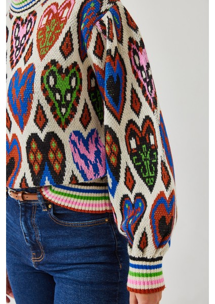 Kadın Jakarlı Kalpli Kazak