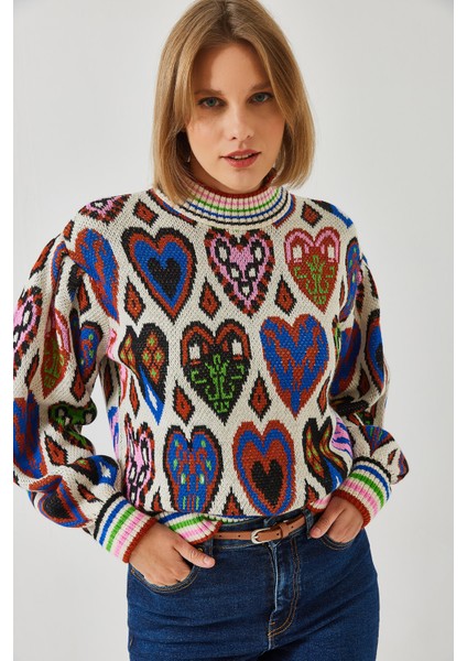 Kadın Jakarlı Kalpli Kazak fiyatları