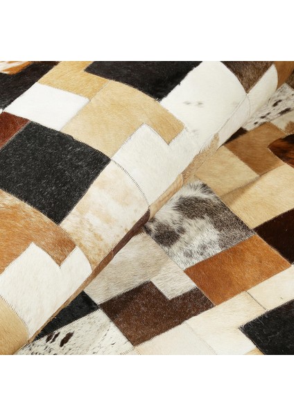 Doğal Kahve Desenli Dana Derisi Patchwork Halı – El Dokuma Gerçek Deri Şık Koridor Halısı fiyatları