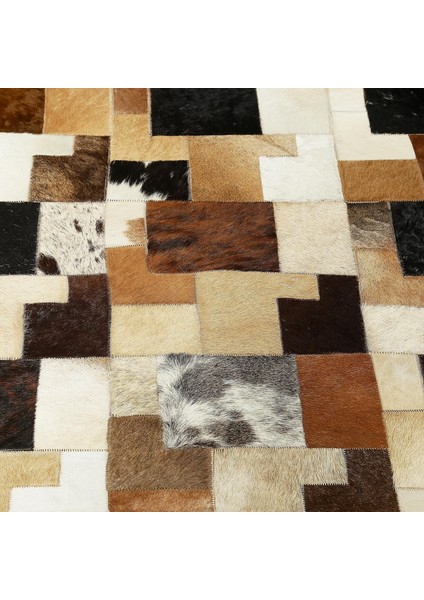 Doğal Kahve Desenli Dana Derisi Patchwork Halı – El Dokuma Gerçek Deri Şık Koridor Halısı modelleri