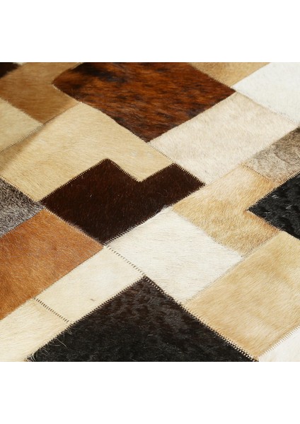 Doğal Kahve Desenli Dana Derisi Patchwork Halı – El Dokuma Gerçek Deri Şık Koridor Halısı indirimleri