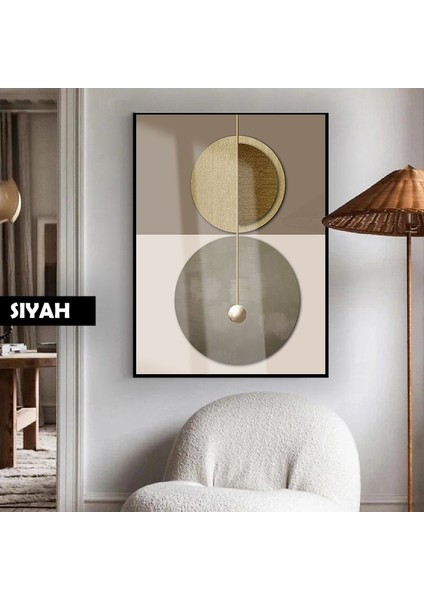 |04 Gri-Altın Renk Soyut Boho Model |çerçeveli Temperli Cam Tablo Tekli Dikey