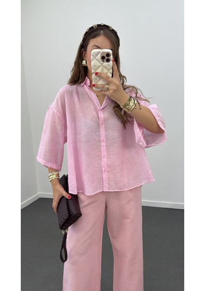 Romi Pembe Desenli Yarım Kol Gömlek modelleri
