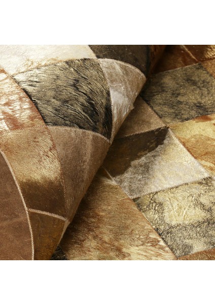 Altın Kahverengi Dana Derisi Patchwork Halı – El Dokuma Hakiki Deri Lüks Ev Dekorasyonu Halısı modelleri