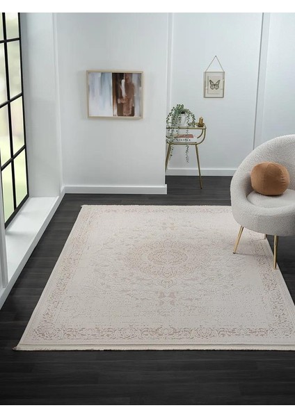 Truva TV011A Bej Vizon Detaylı Göbekli Kalın Akrilik Tozuaz Modern Salon Halısı Yatak Odası Koridor modelleri