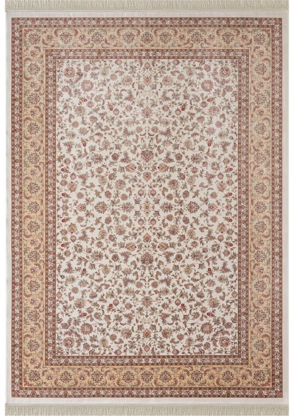 Imperial Luxe IL001R Krem Bej Çerçeveli Halı Klasik Desen 100 Tarak Bambu Viskon Ipek Serisi