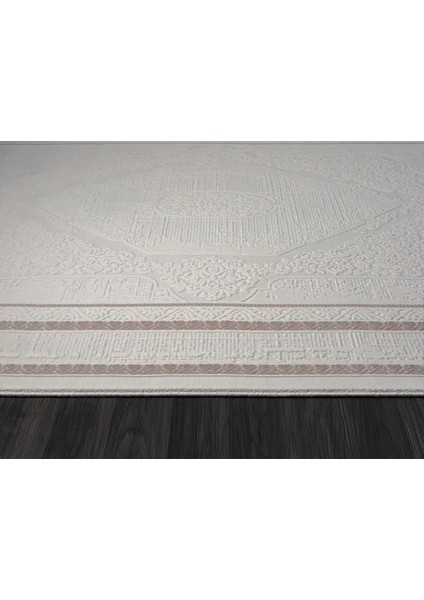 Truva TV014A Bej Halı Kenar Çerçeveli Göbekli Desen Kalın Akrilik Tozuaz Modern Salon Halısı indirimleri