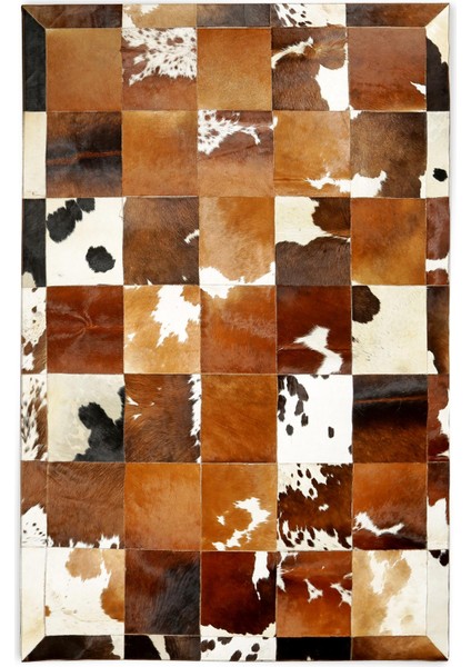 Kahve Tonlarında Dana Derisi Patchwork Halı – El Dokuma Hakiki Deri Lüks Koridor Halısı indirimleri