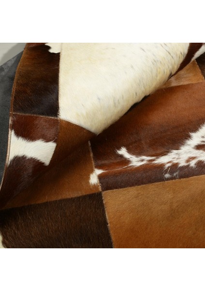 Kahve Tonlarında Dana Derisi Patchwork Halı – El Dokuma Hakiki Deri Lüks Koridor Halısı fiyatları