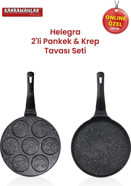 Helegra 26 cm Döküm Krep ve Pankek Tava Seti Yapışmaz Taban Eşit Isı Dağılımı