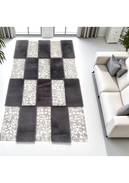 Gümüş Doğal Dana Derisi Patchwork Halı – El Yapımı Hakiki Deri Lüks Dekoratif Giriş Halısı modelleri
