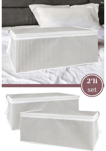 2’li Baskılı Baza Hurcu Seti, Yatak Kanepe Altı Yastık Kıyafet Çamaşır Düzenleyici (60X40XCM) 2 Adet
