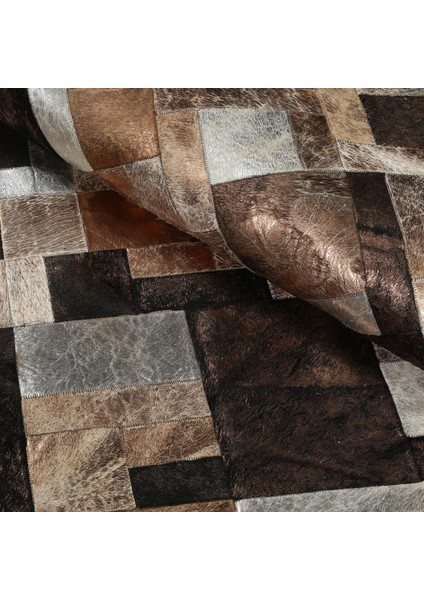 Doğal Siyah Kahverengi Dana Derisi Patchwork Halı – El Yapımı Hakiki Deri Lüks Koridor Halısı fiyatları