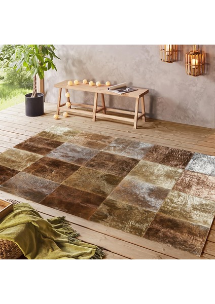 Doğal Kahverengi Dana Derisi Patchwork Halı – El Yapımı Hakiki Deri Lüks Ev Dekorasyonu Halısı fiyatları