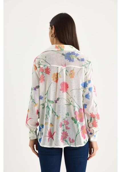 Kadın Desenli Dijital Baskılı Regular Yazlık Örme Gömlek indirimleri