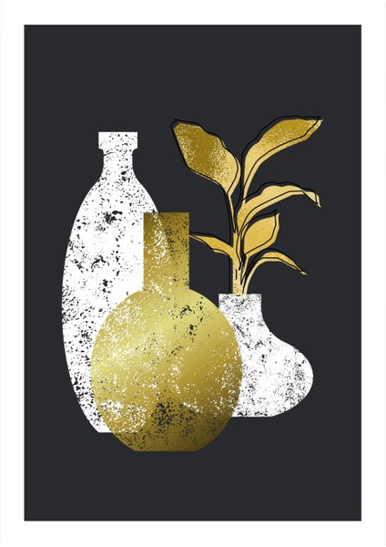 |gri-Gold Bohem Botanik Soyut Model 02 |çerçeveli Temperli Cam Tablo Tekli Dikey fiyatları