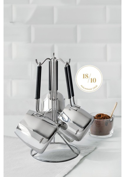 Şık 4 Parça Paslanmaz Çelik Cezve Takımı, Dayanıklı ve Modern Tasarım