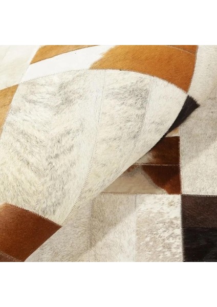 Krem Kahve Renkli Dana Derisi Halı – El Yapımı Patchwork Şık Yatak Odası Halısı fiyatları