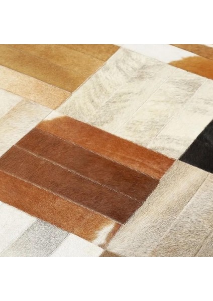 Krem Kahve Renkli Dana Derisi Halı – El Yapımı Patchwork Şık Yatak Odası Halısı fırsatları