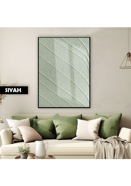 |yeşil Soyut Çizgiler Elegant Model |çerçeveli Temperli Cam Tablo Tekli Dikey