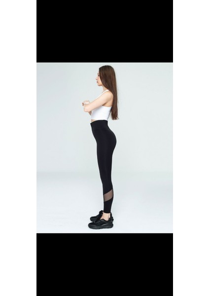 Geniş Kemer Tül Detaylı Tayt