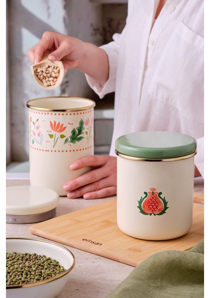 Bej Emaye Büyük Düz Kavanoz, Şık ve Dayanıklı Saklama Çözümü