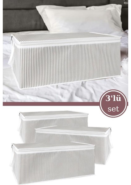 3’lü Baskılı Baza Hurcu Seti, Yatak Kanepe Altı Yastık Kıyafet Çamaşır Düzenleyici (60X40XCM) 3 Adet