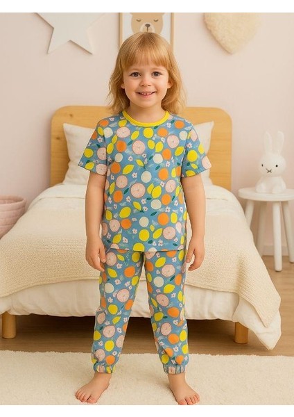 Kız Çocuk Pamuklu Meyve Desenli Kısa Kol Pijama Takımı modelleri