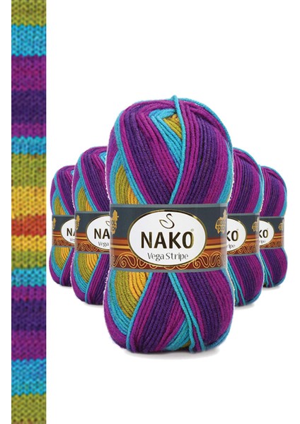 5 Adet Vega Stripe Premium Akrilik El Örgü Ipi Yünü No: 82410