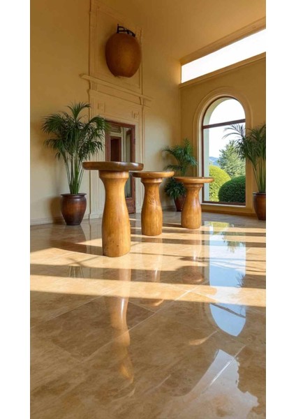 Masif Tik Ahşap Mantar Sehpa 3’lü Zigon Takımı – Doğal Renk Yan Sehpa Seti