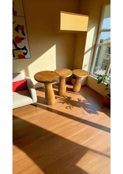 Masif Tik Ahşap Mantar Sehpa 3’lü Zigon Takımı – Doğal Renk Yan Sehpa Seti fiyatları