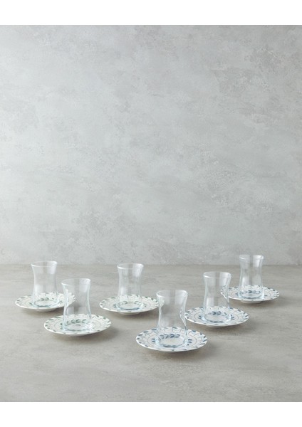 12 Parça Çay Takımı, 6 Kişilik, 165 Ml, Mavi-Yeşil, Ekru