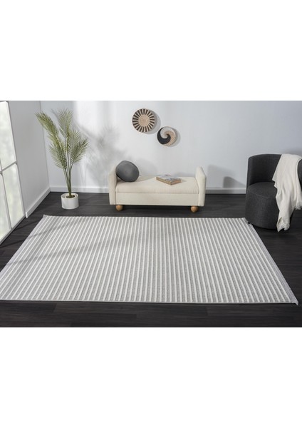 Sümer SM008A Gri Beyaz Çizgi Desen Halı Dekoratif Modern Tozuyok Antialerjik Salon Halısı Koridor fiyatları