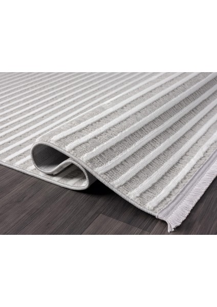 Sümer SM008A Gri Beyaz Çizgi Desen Halı Dekoratif Modern Tozuyok Antialerjik Salon Halısı Koridor fırsatları